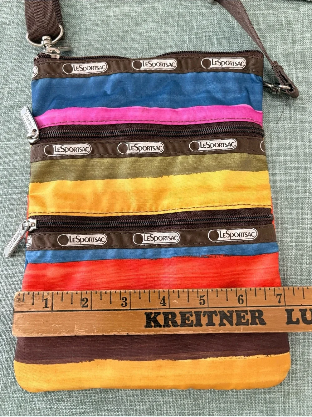LeSportsac Brown Strap Multicolor Striped Crossbody Bag